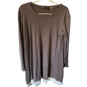 Abby & Mavis Brown Long Sleeve Lace Hem Women’s Casual Heathered Mocha Tunic